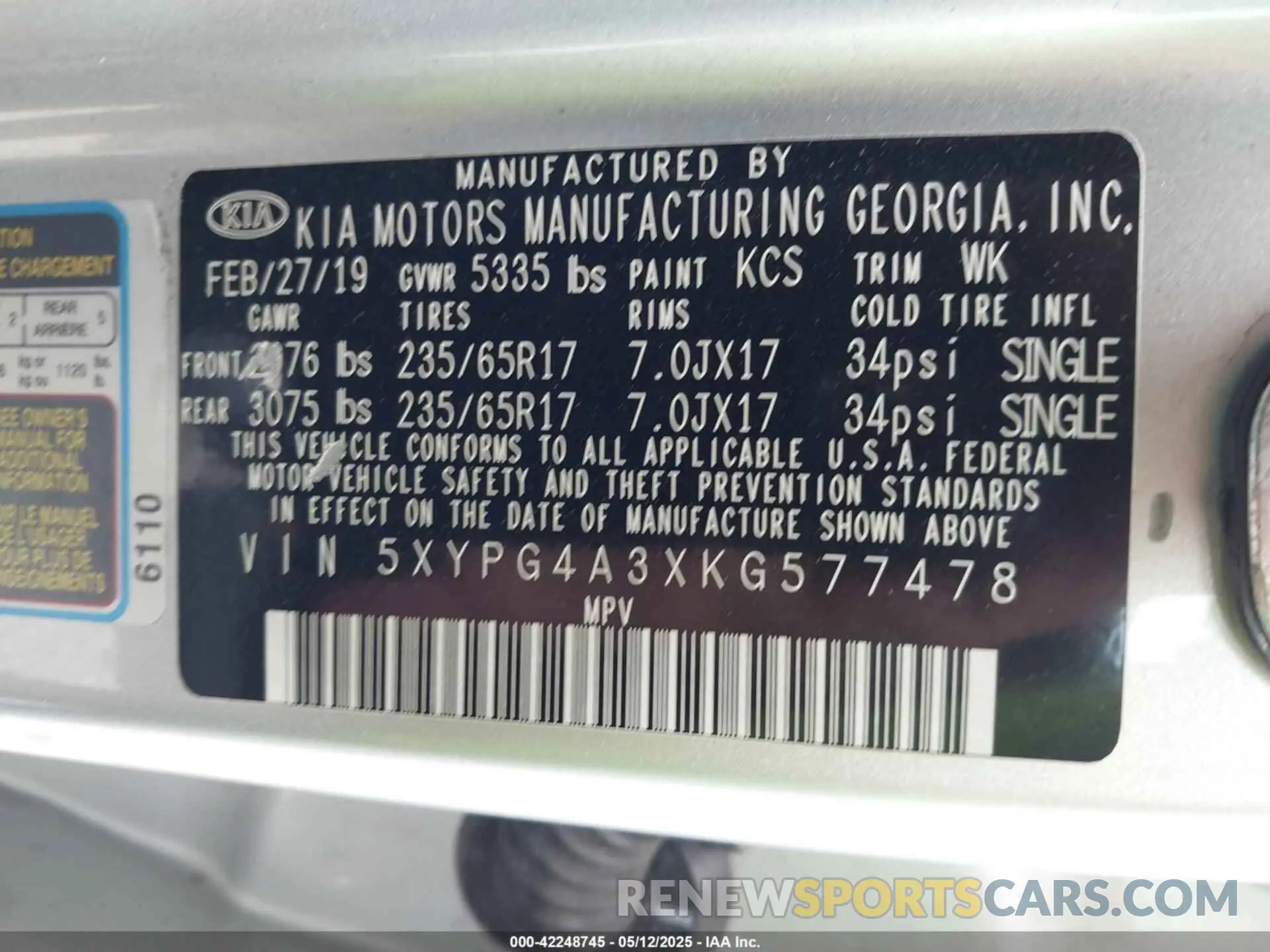 9 Photograph of a damaged car 5XYPG4A3XKG577478 KIA SORENTO 2019