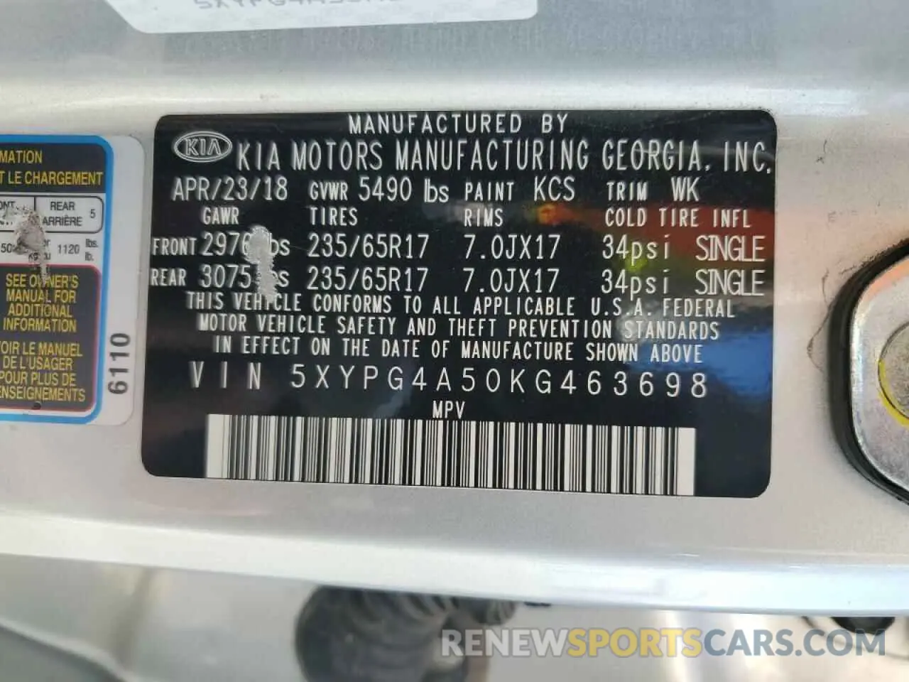 14 Photograph of a damaged car 5XYPG4A50KG463698 KIA SORENTO 2019