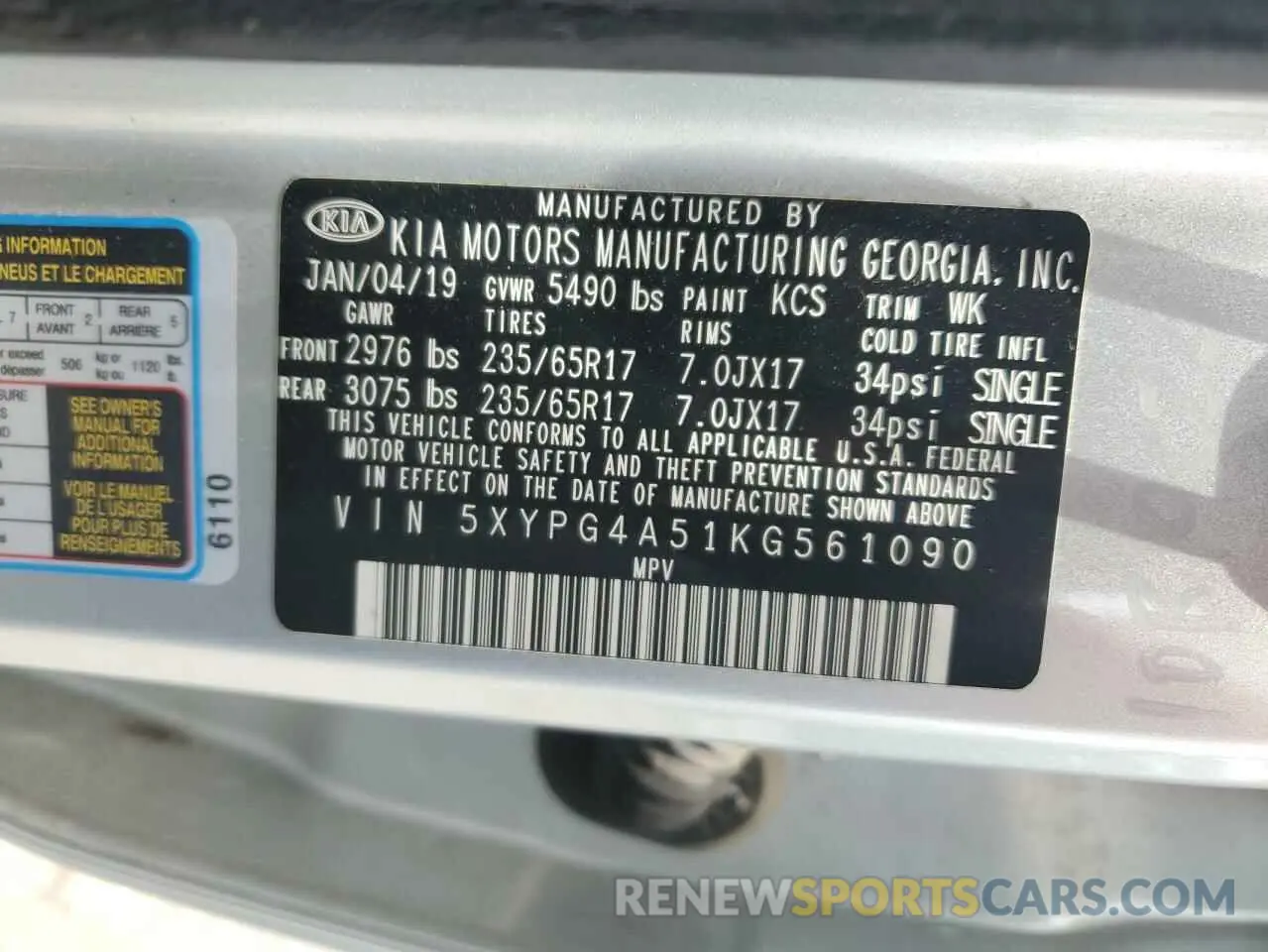 13 Photograph of a damaged car 5XYPG4A51KG561090 KIA SORENTO 2019