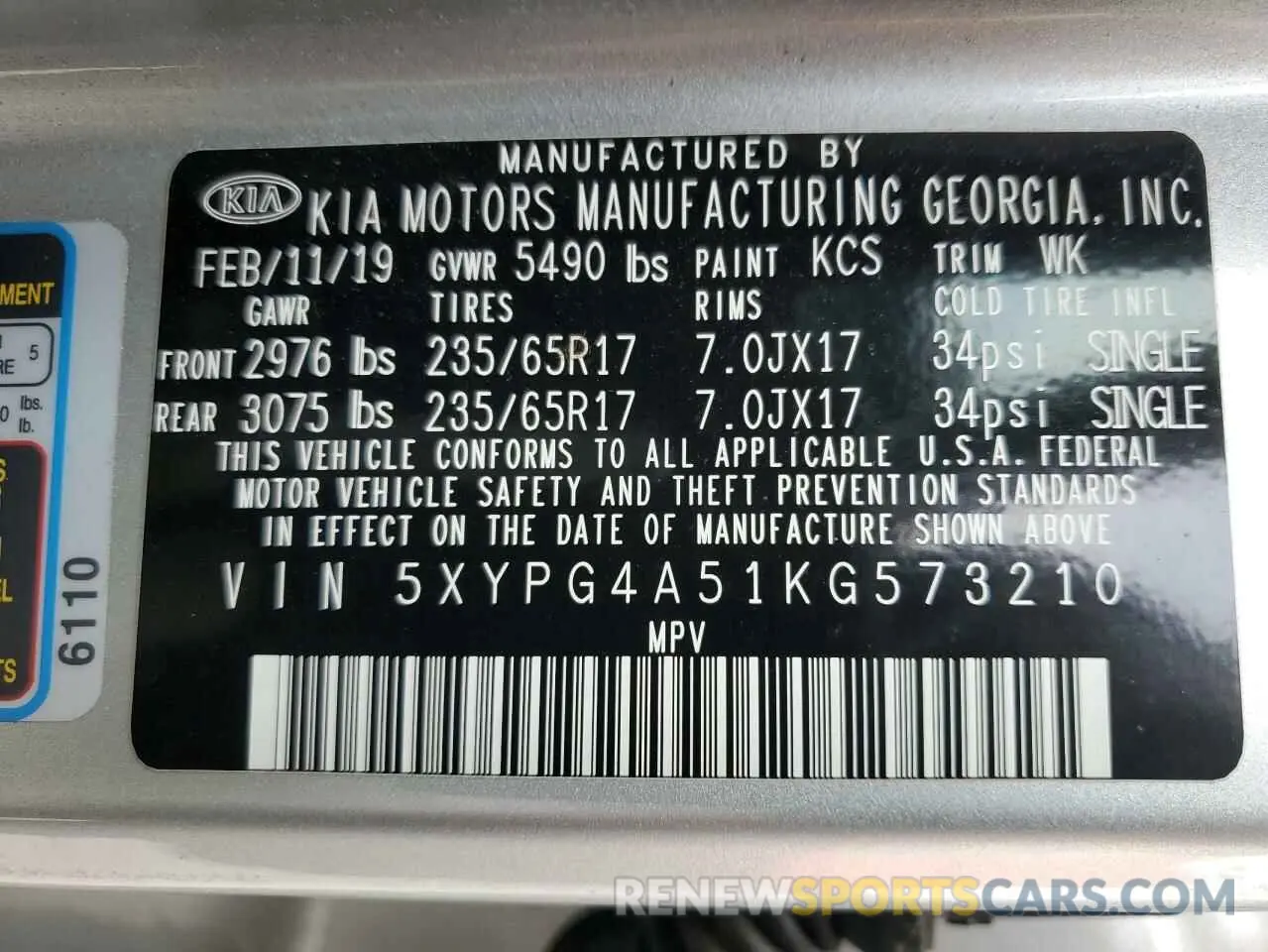 13 Photograph of a damaged car 5XYPG4A51KG573210 KIA SORENTO 2019