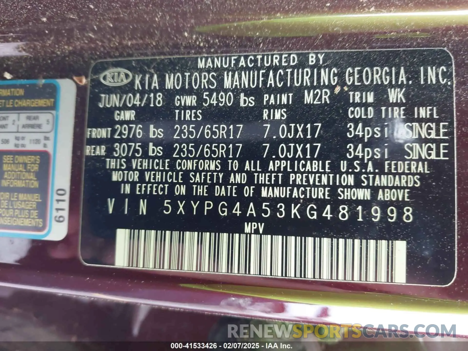 9 Photograph of a damaged car 5XYPG4A53KG481998 KIA SORENTO 2019