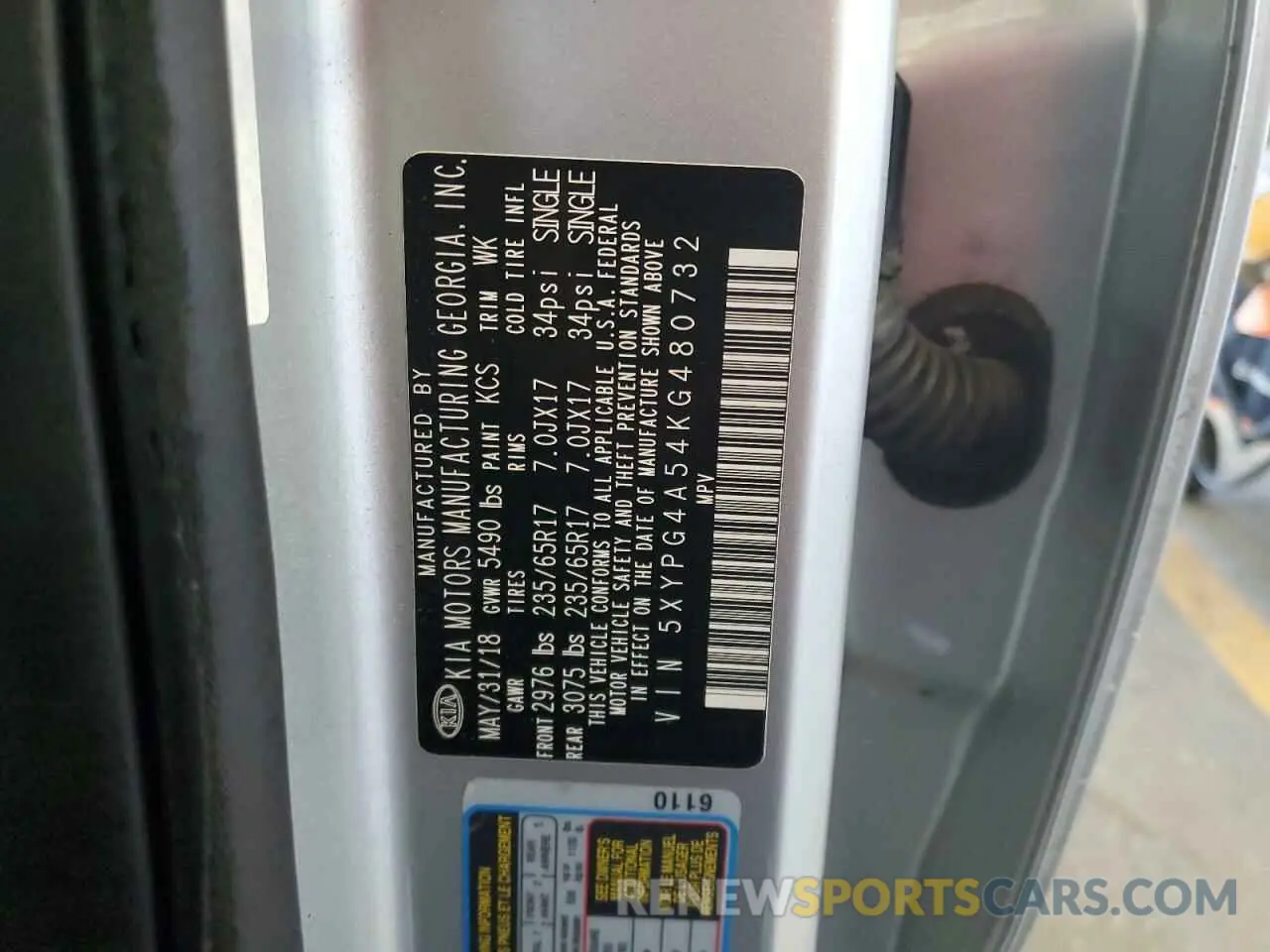 16 Photograph of a damaged car 5XYPG4A54KG480732 KIA SORENTO 2019