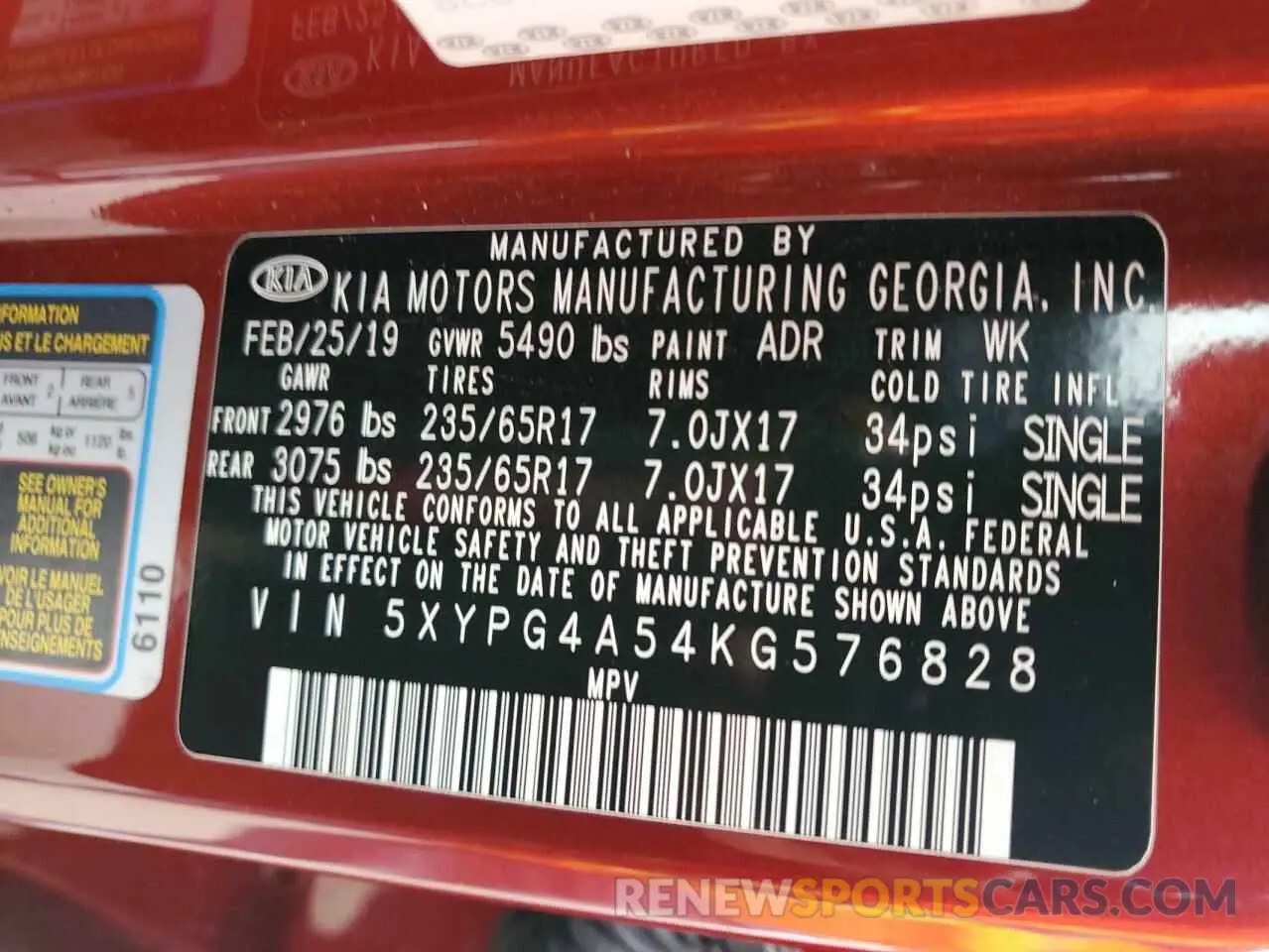 13 Photograph of a damaged car 5XYPG4A54KG576828 KIA SORENTO 2019