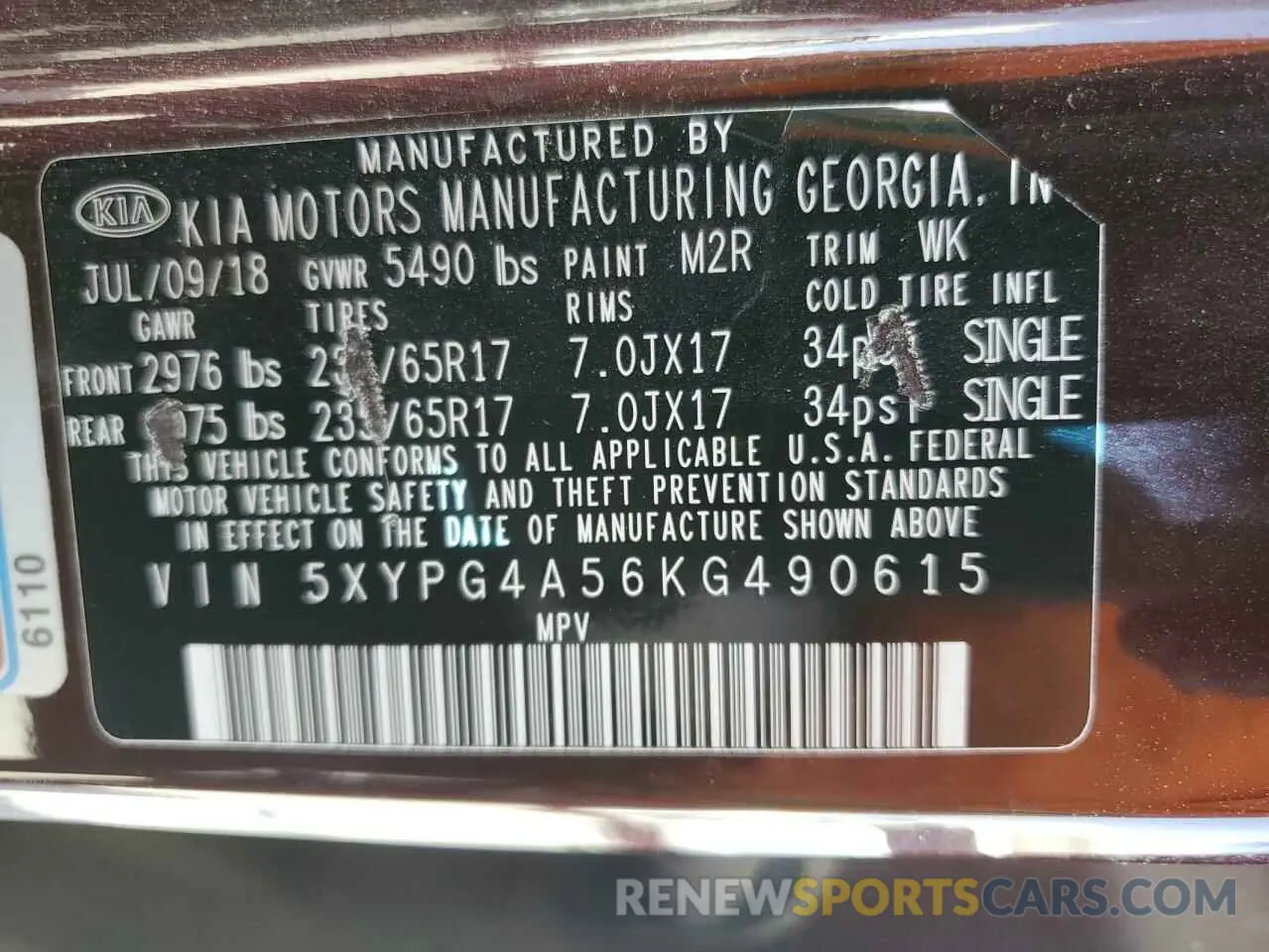 13 Photograph of a damaged car 5XYPG4A56KG490615 KIA SORENTO 2019