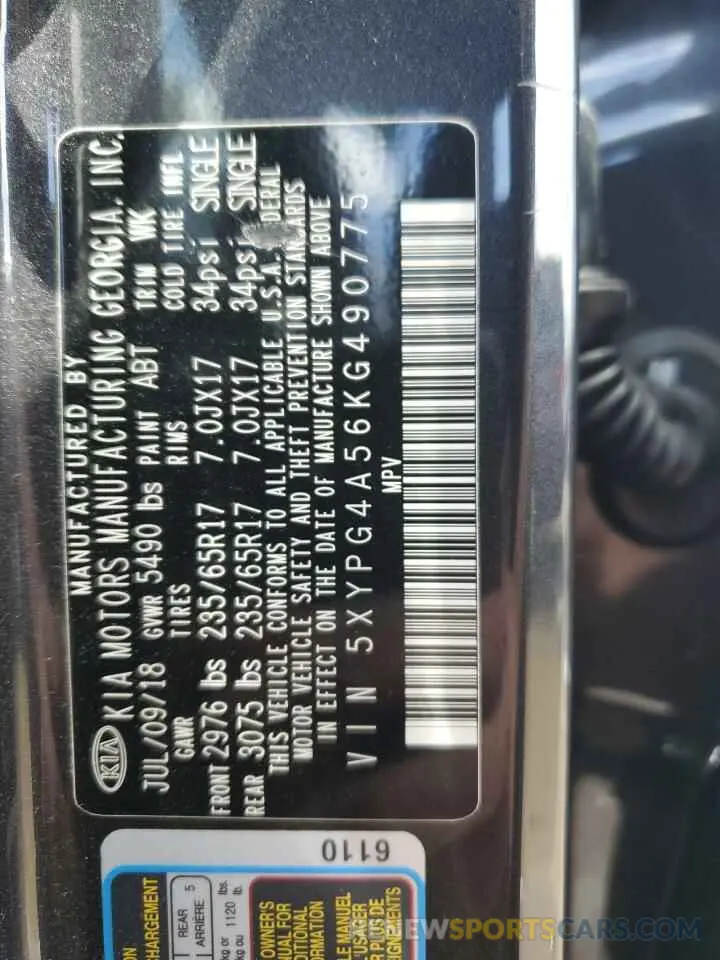 14 Photograph of a damaged car 5XYPG4A56KG490775 KIA SORENTO 2019