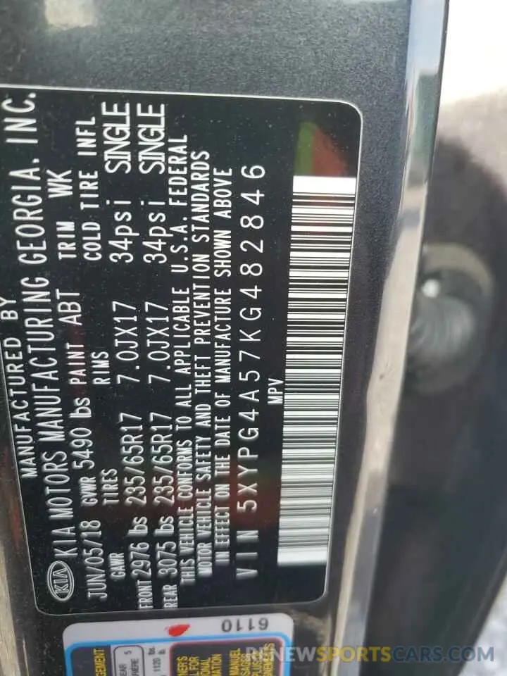 14 Photograph of a damaged car 5XYPG4A57KG482846 KIA SORENTO 2019