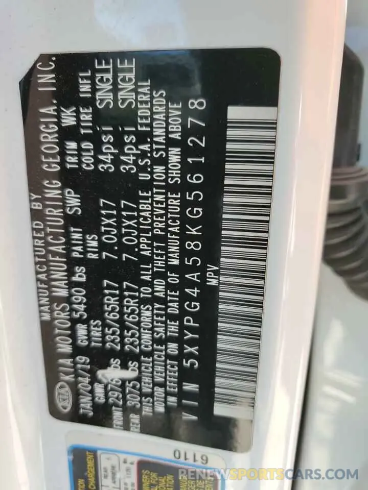14 Photograph of a damaged car 5XYPG4A58KG561278 KIA SORENTO 2019