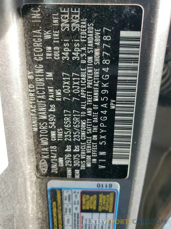 12 Photograph of a damaged car 5XYPG4A59KG487787 KIA SORENTO 2019