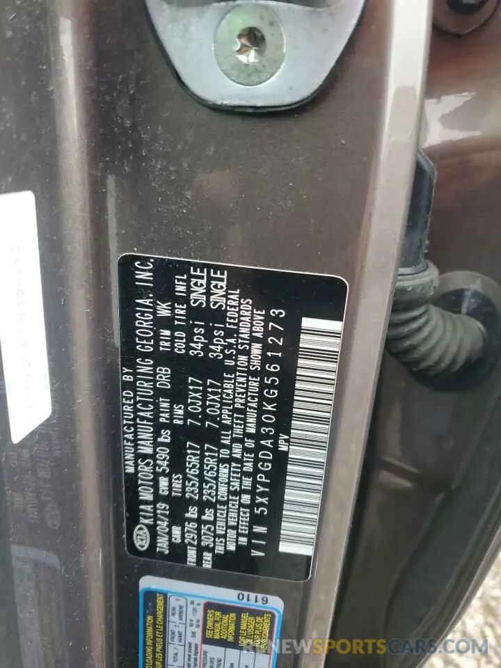 13 Photograph of a damaged car 5XYPGDA30KG561273 KIA SORENTO 2019
