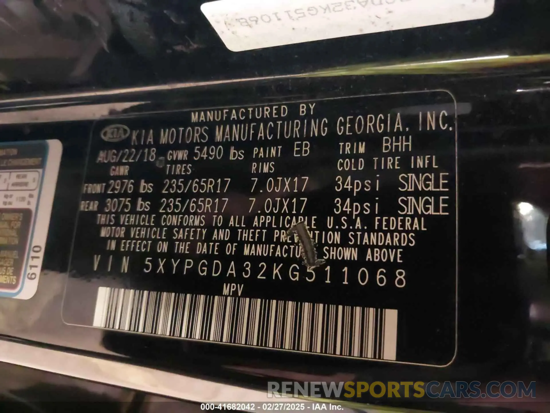 9 Photograph of a damaged car 5XYPGDA32KG511068 KIA SORENTO 2019