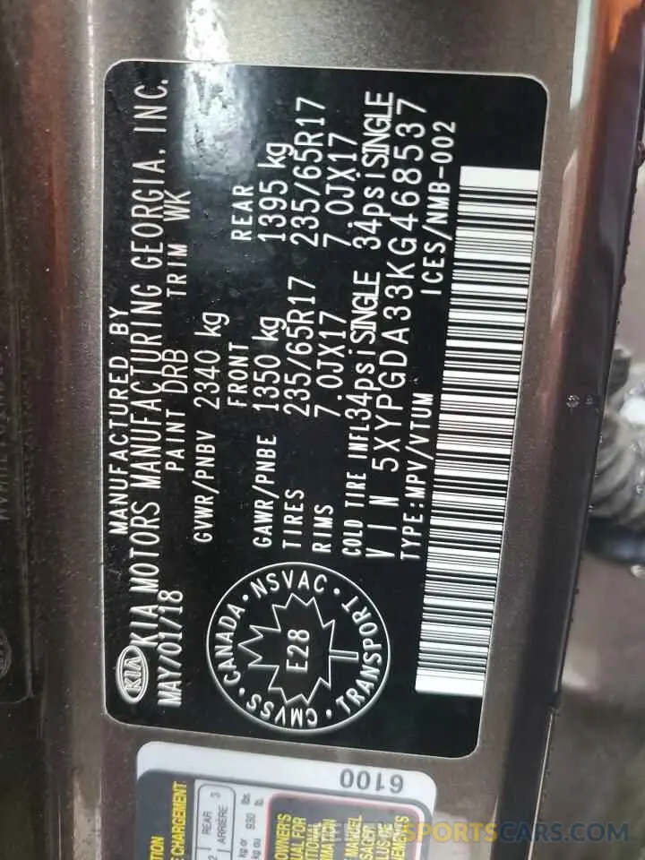 14 Photograph of a damaged car 5XYPGDA33KG468537 KIA SORENTO 2019