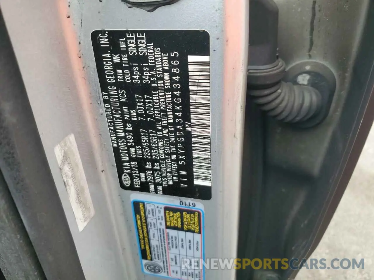 13 Photograph of a damaged car 5XYPGDA34KG434865 KIA SORENTO 2019