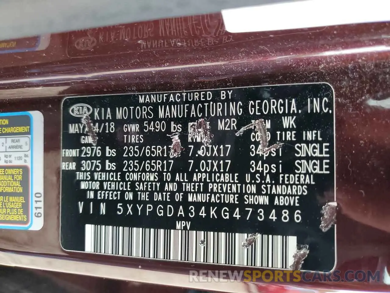 14 Photograph of a damaged car 5XYPGDA34KG473486 KIA SORENTO 2019