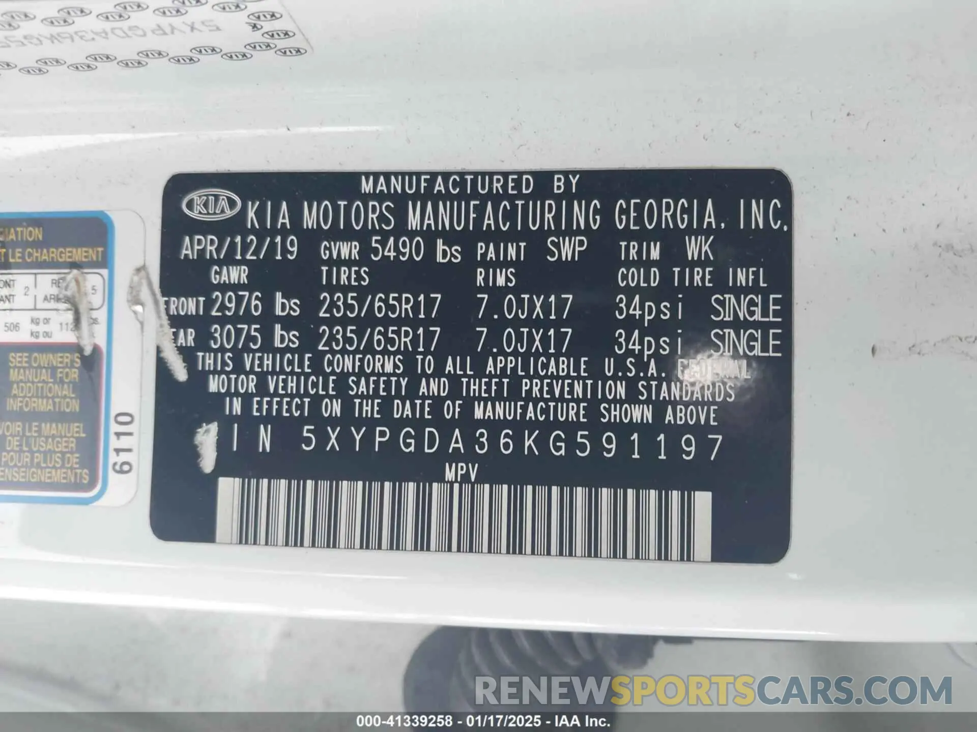 9 Photograph of a damaged car 5XYPGDA36KG591197 KIA SORENTO 2019