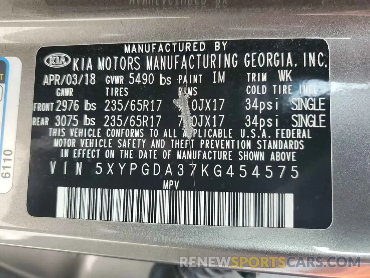 13 Photograph of a damaged car 5XYPGDA37KG454575 KIA SORENTO 2019