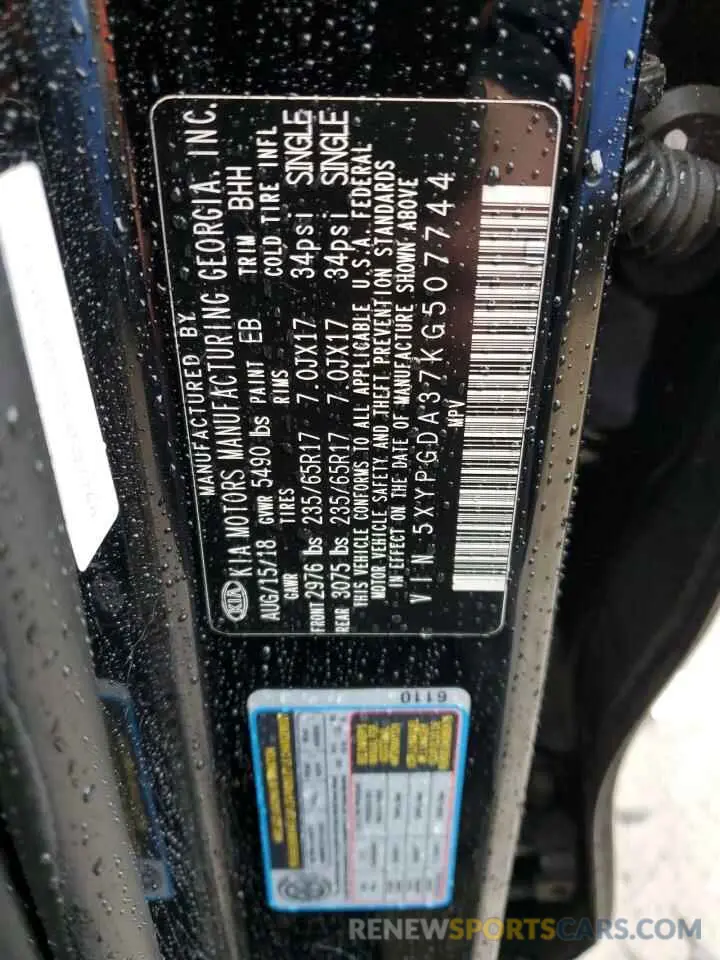 12 Photograph of a damaged car 5XYPGDA37KG507744 KIA SORENTO 2019