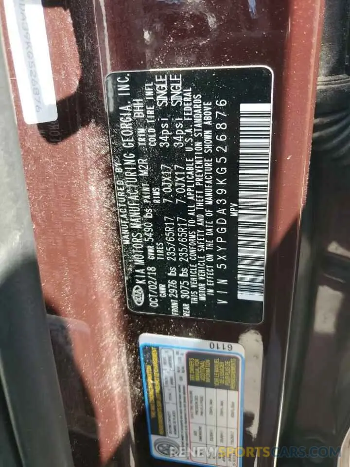 14 Photograph of a damaged car 5XYPGDA39KG526876 KIA SORENTO 2019