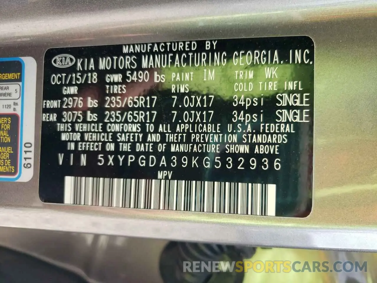 13 Photograph of a damaged car 5XYPGDA39KG532936 KIA SORENTO 2019