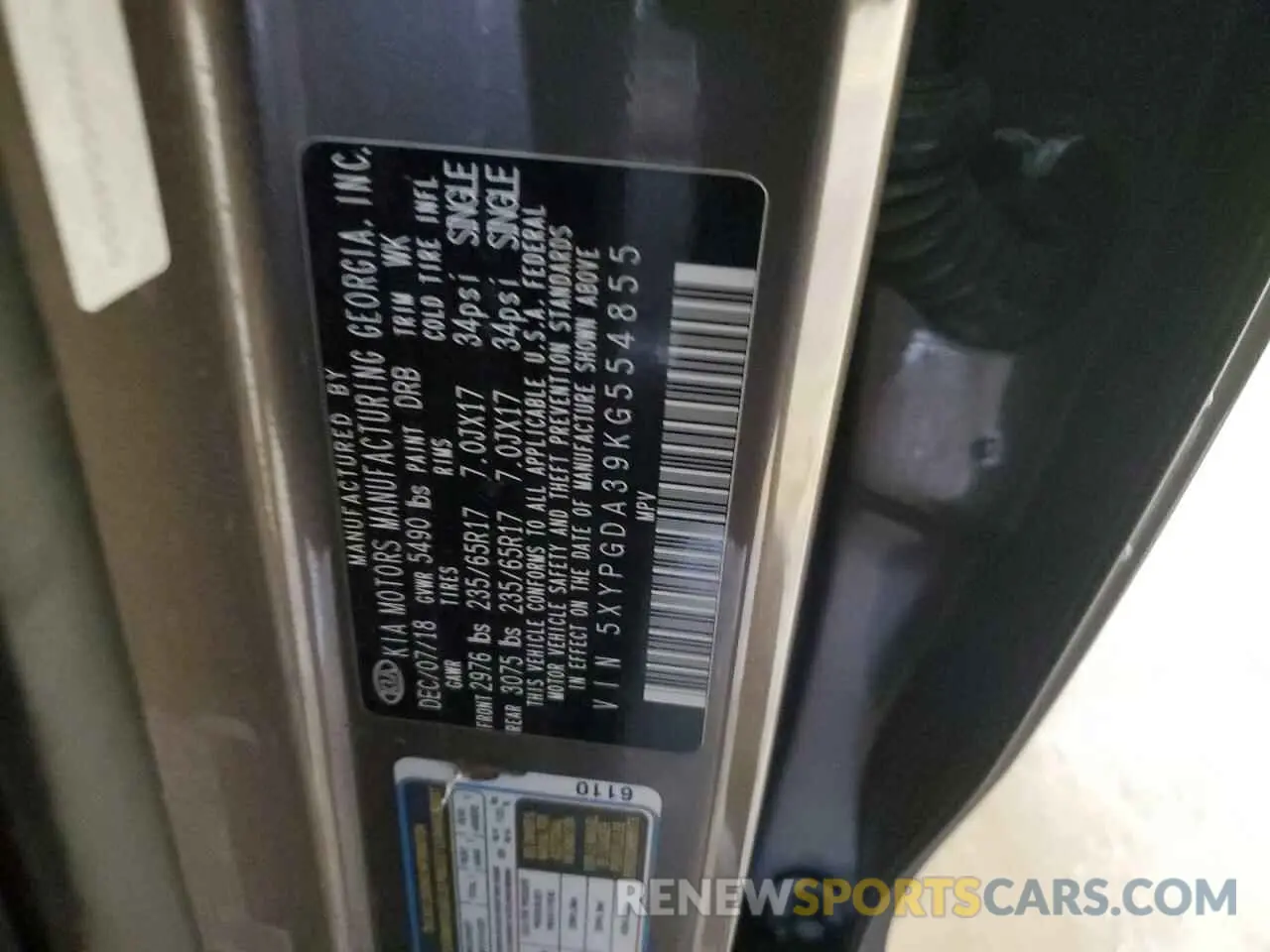 15 Photograph of a damaged car 5XYPGDA39KG554855 KIA SORENTO 2019