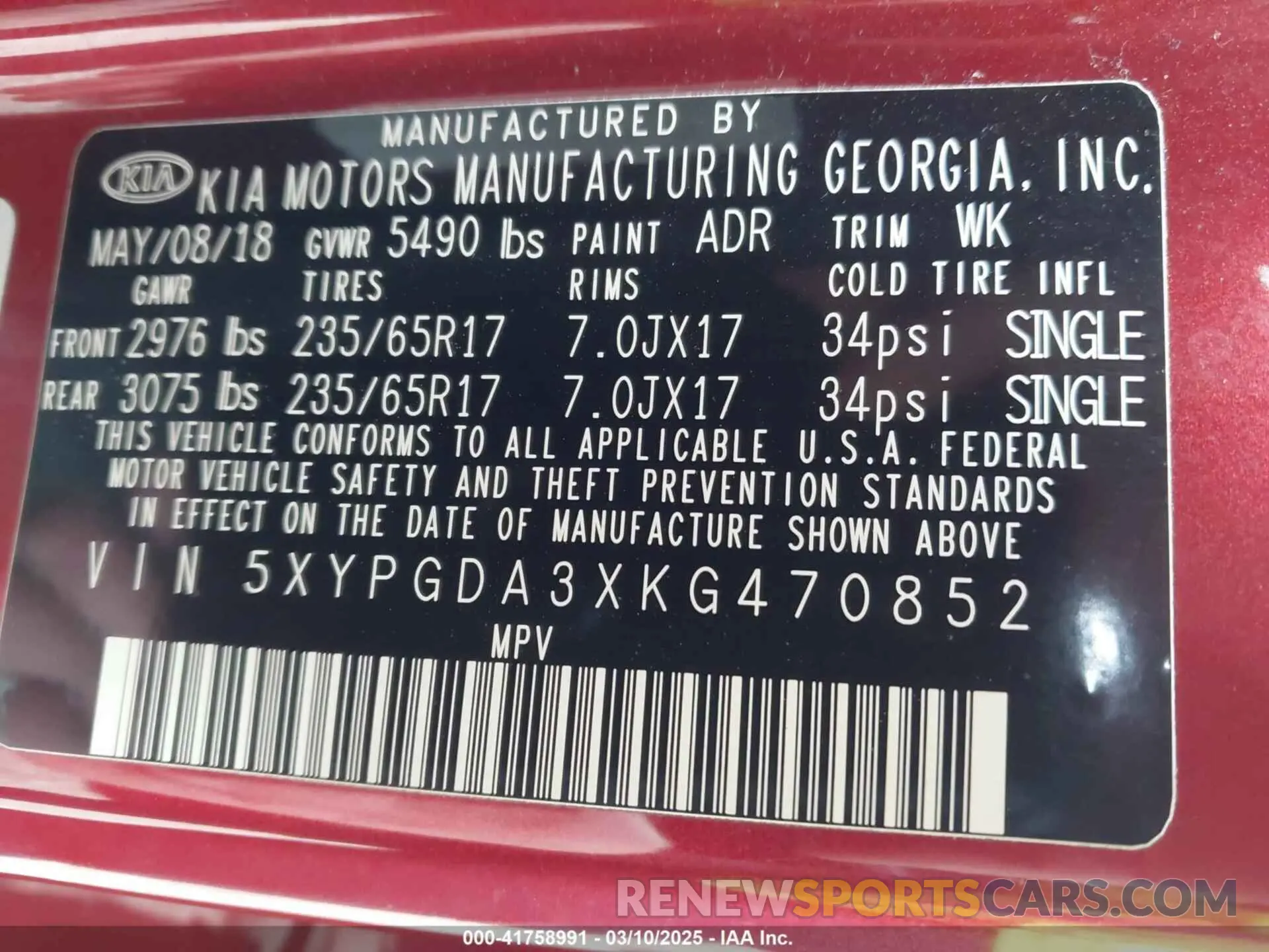 9 Photograph of a damaged car 5XYPGDA3XKG470852 KIA SORENTO 2019