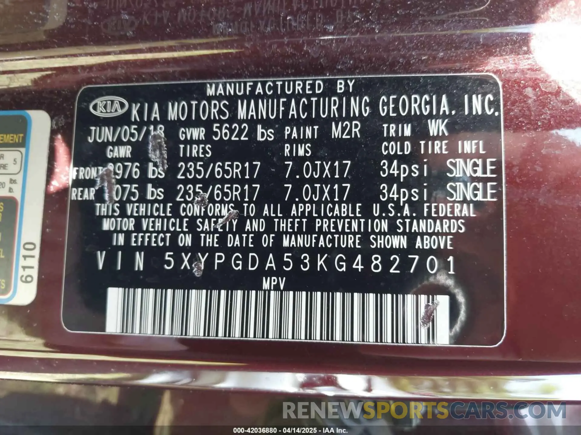 9 Photograph of a damaged car 5XYPGDA53KG482701 KIA SORENTO 2019