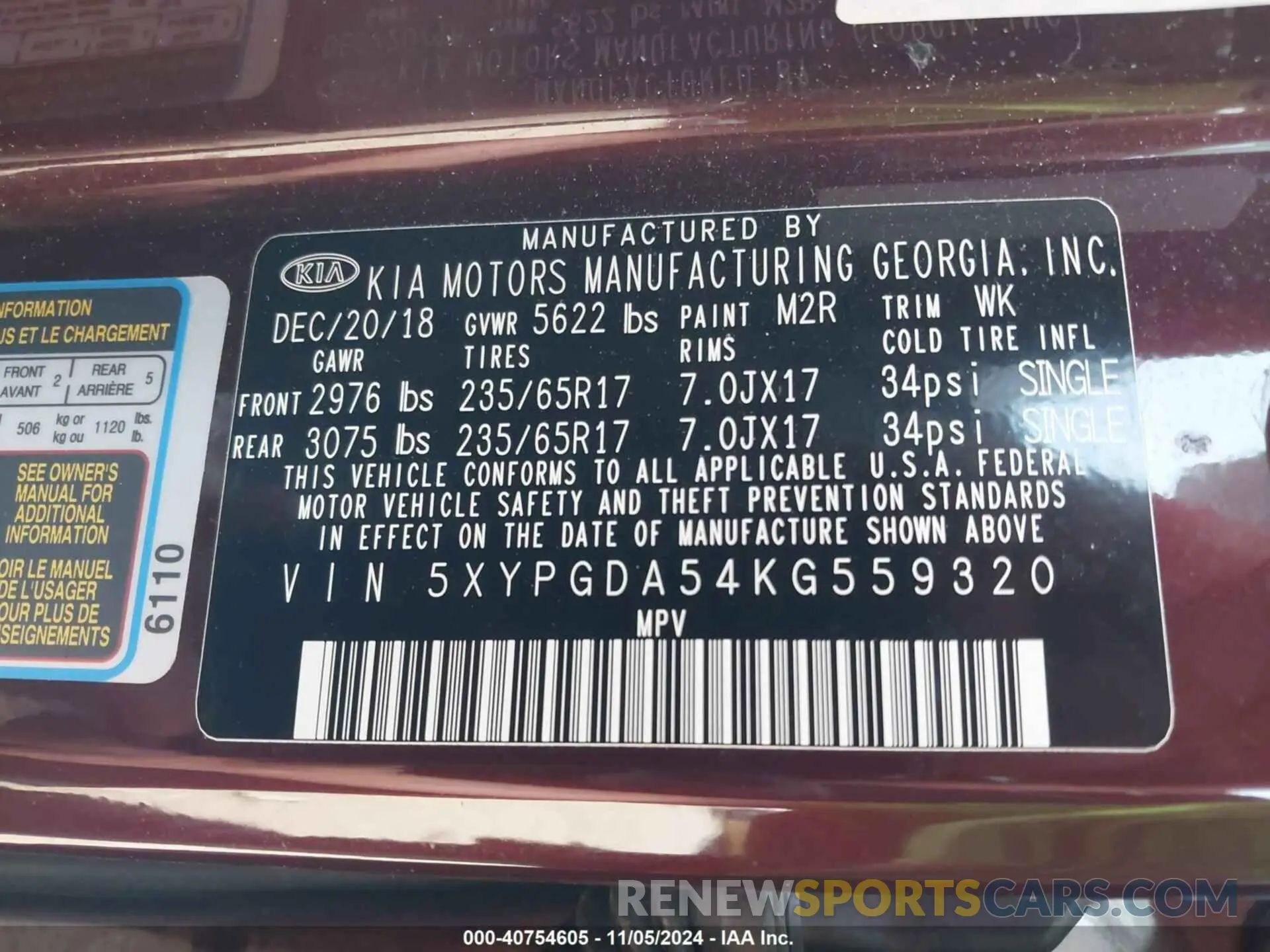 9 Photograph of a damaged car 5XYPGDA54KG559320 KIA SORENTO 2019