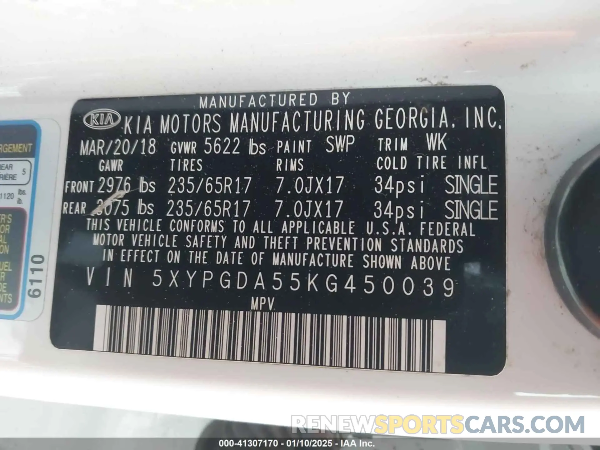 9 Photograph of a damaged car 5XYPGDA55KG450039 KIA SORENTO 2019