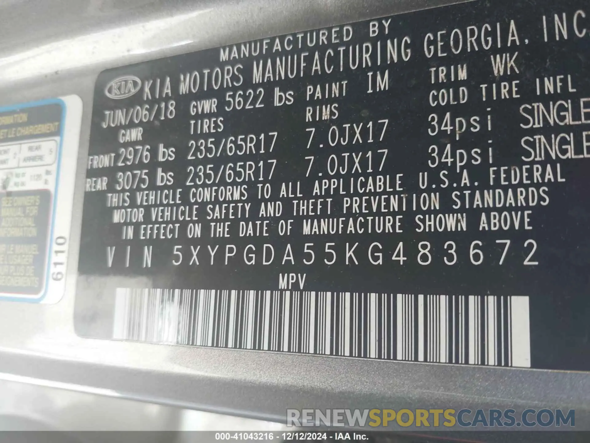 9 Photograph of a damaged car 5XYPGDA55KG483672 KIA SORENTO 2019