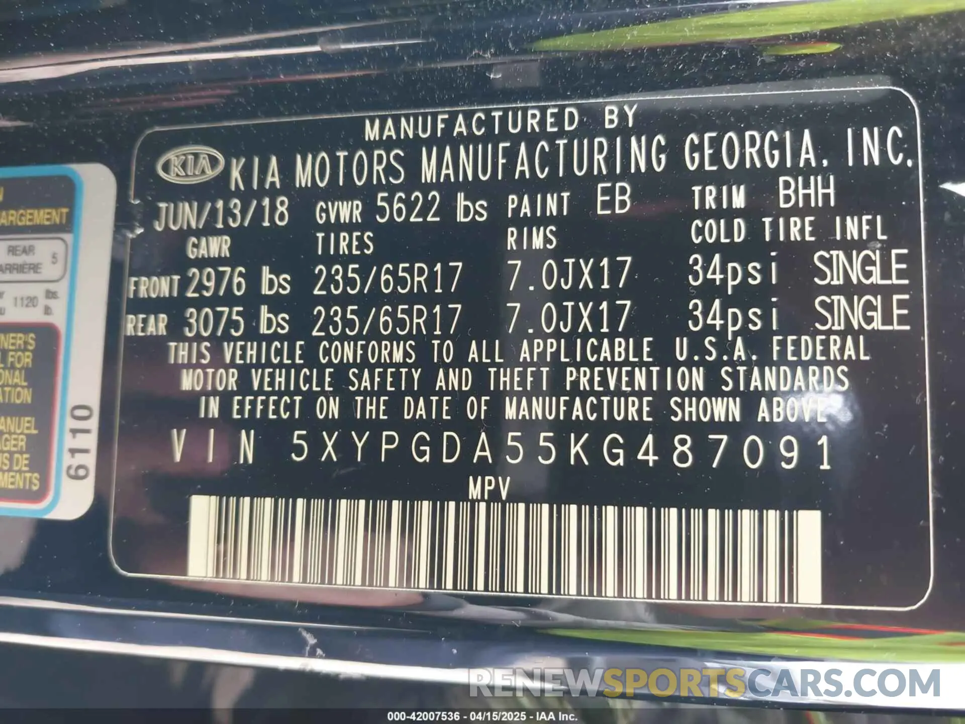 9 Photograph of a damaged car 5XYPGDA55KG487091 KIA SORENTO 2019