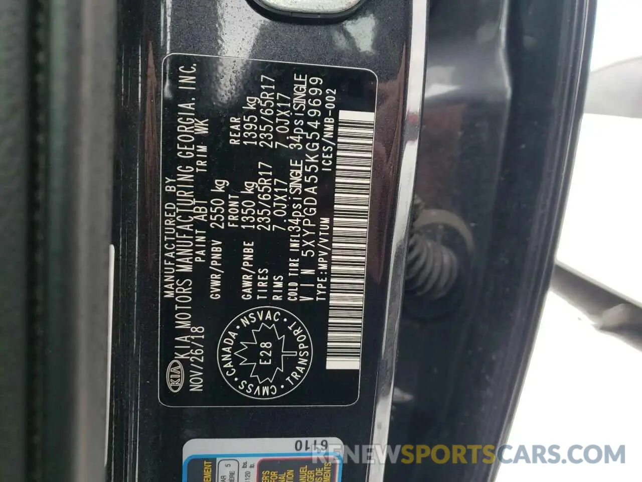 13 Photograph of a damaged car 5XYPGDA55KG549699 KIA SORENTO 2019