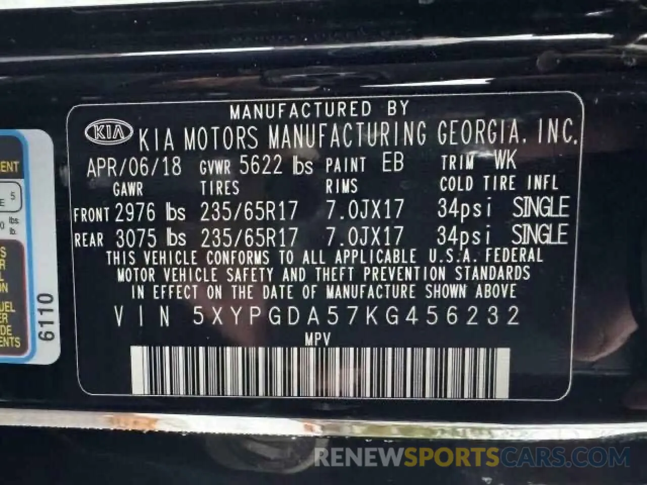 10 Photograph of a damaged car 5XYPGDA57KG456232 KIA SORENTO 2019