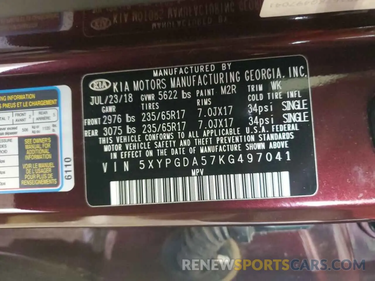 13 Photograph of a damaged car 5XYPGDA57KG497041 KIA SORENTO 2019