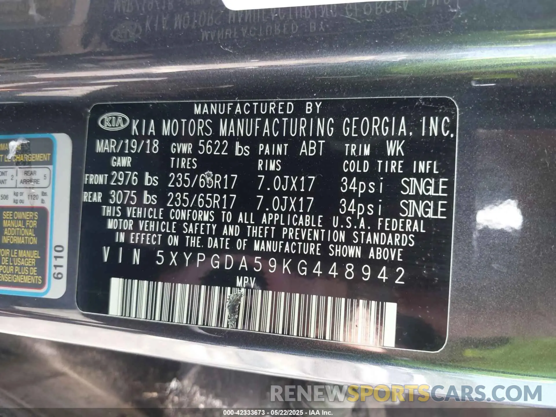 9 Photograph of a damaged car 5XYPGDA59KG448942 KIA SORENTO 2019