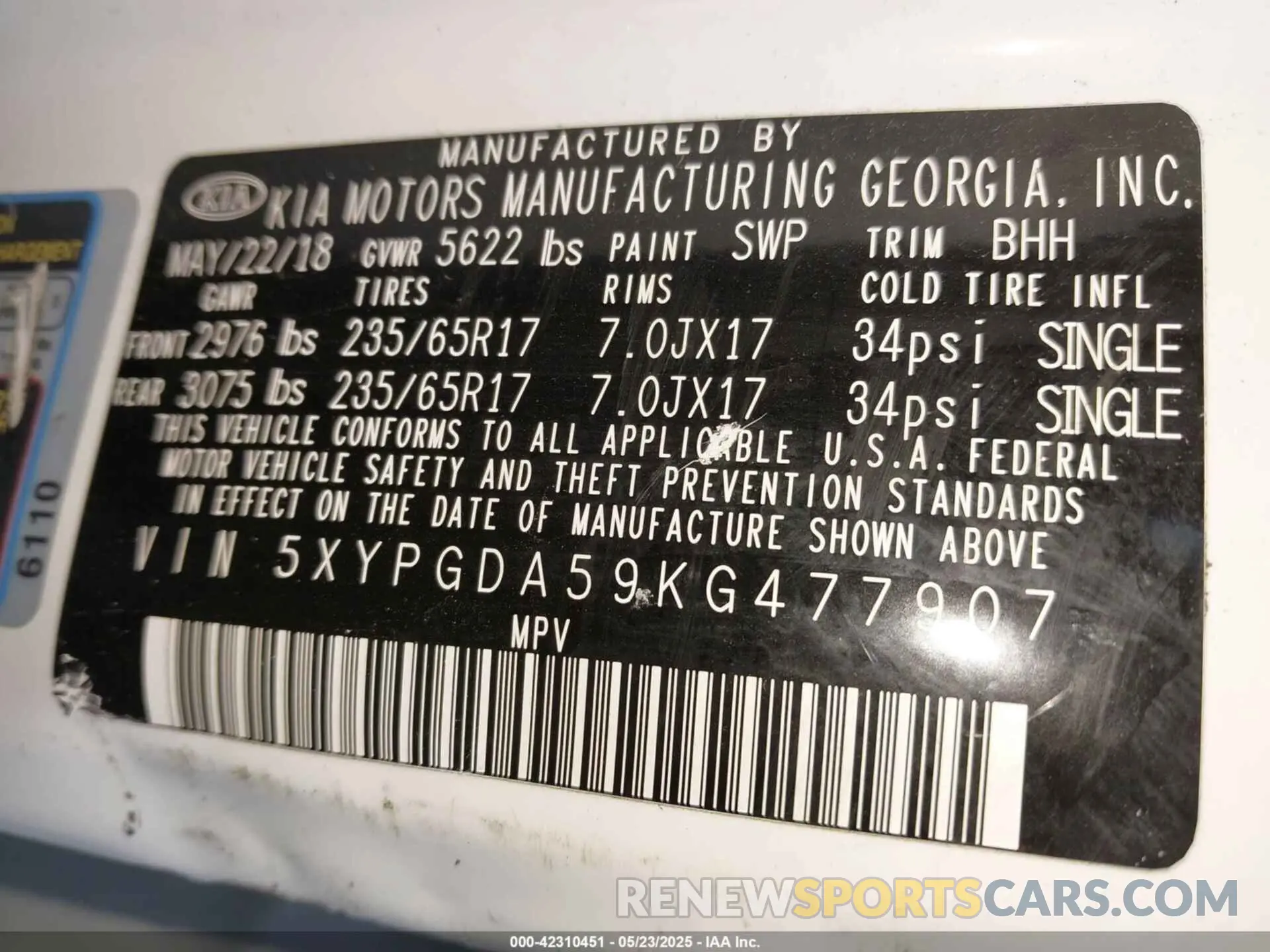 9 Photograph of a damaged car 5XYPGDA59KG477907 KIA SORENTO 2019