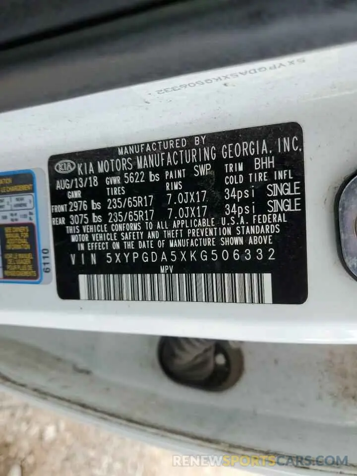 13 Photograph of a damaged car 5XYPGDA5XKG506332 KIA SORENTO 2019