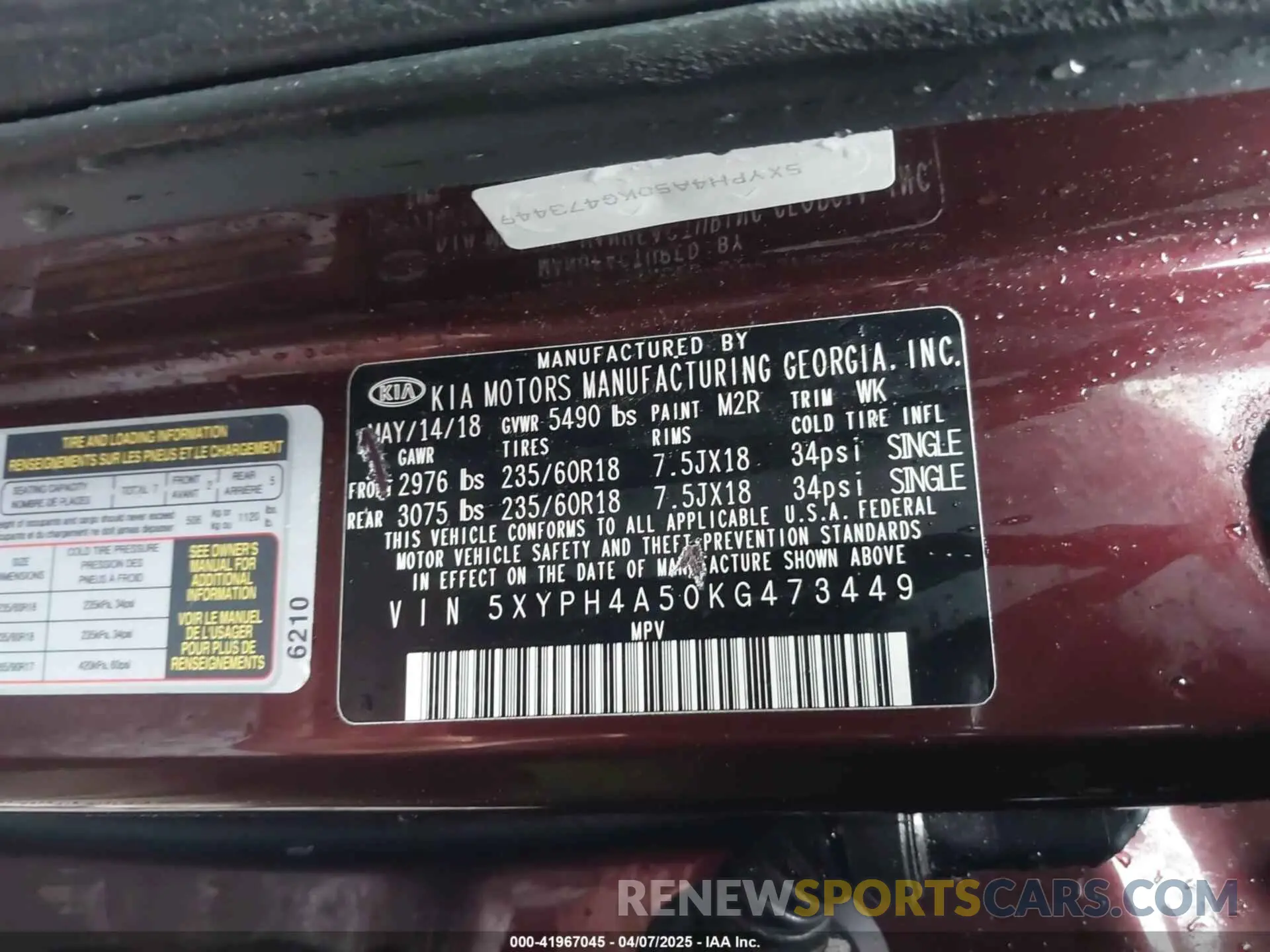 9 Photograph of a damaged car 5XYPH4A50KG473449 KIA SORENTO 2019