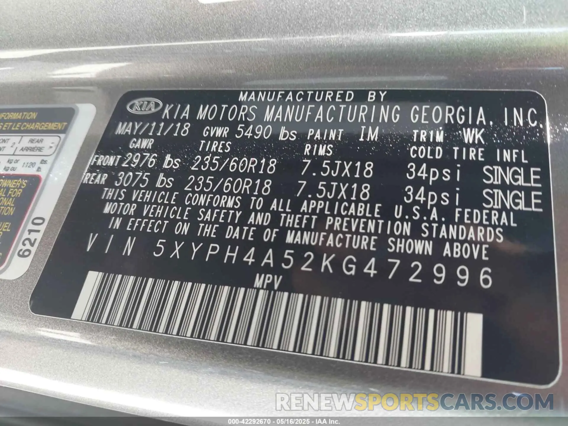 9 Photograph of a damaged car 5XYPH4A52KG472996 KIA SORENTO 2019