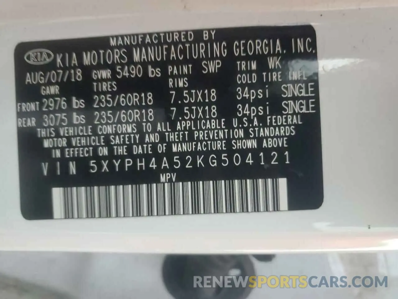 13 Photograph of a damaged car 5XYPH4A52KG504121 KIA SORENTO 2019