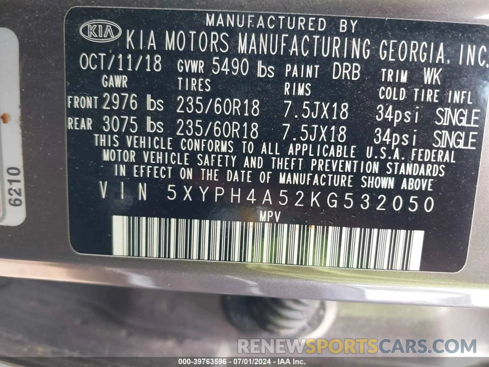 9 Photograph of a damaged car 5XYPH4A52KG532050 KIA SORENTO 2019