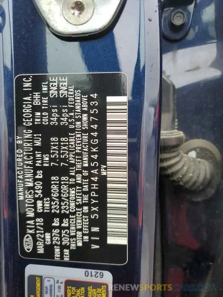 13 Photograph of a damaged car 5XYPH4A54KG447534 KIA SORENTO 2019