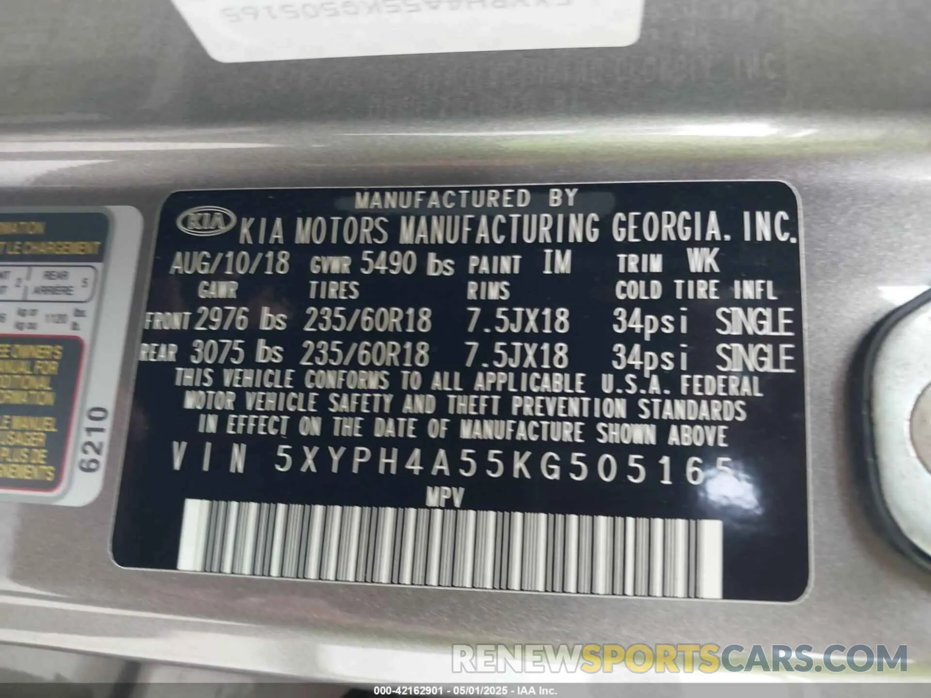 9 Photograph of a damaged car 5XYPH4A55KG505165 KIA SORENTO 2019