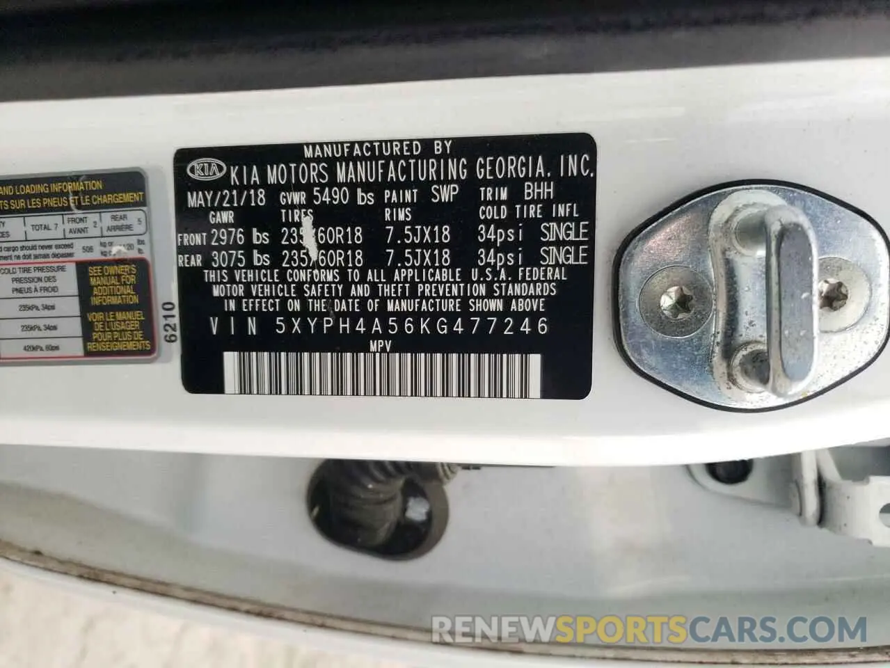 12 Photograph of a damaged car 5XYPH4A56KG477246 KIA SORENTO 2019