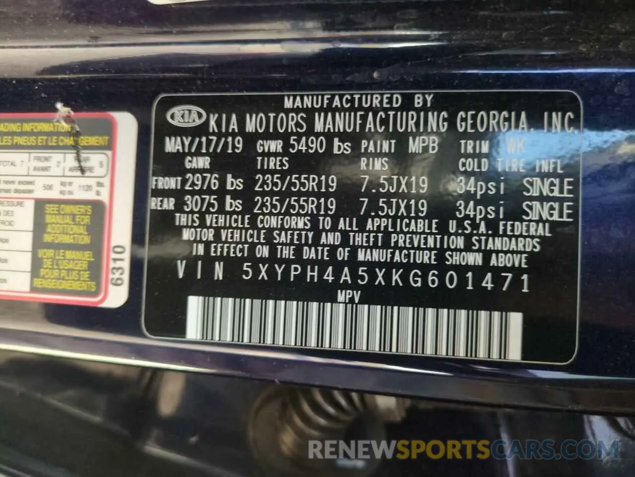 14 Photograph of a damaged car 5XYPH4A5XKG601471 KIA SORENTO 2019