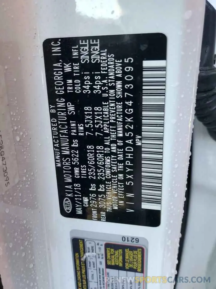 13 Photograph of a damaged car 5XYPHDA52KG473095 KIA SORENTO 2019