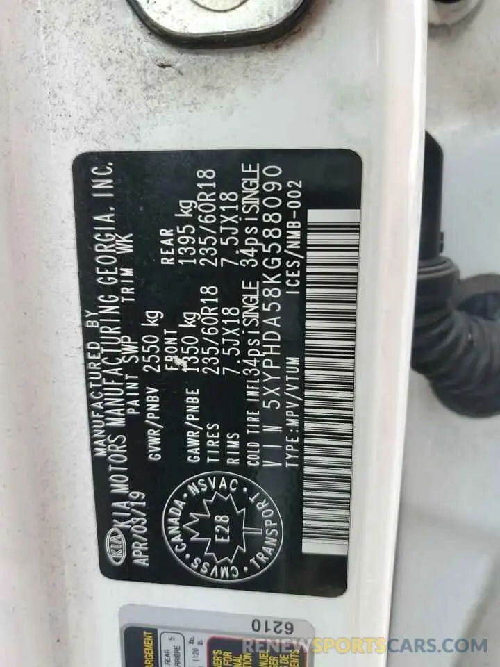 14 Photograph of a damaged car 5XYPHDA58KG588090 KIA SORENTO 2019