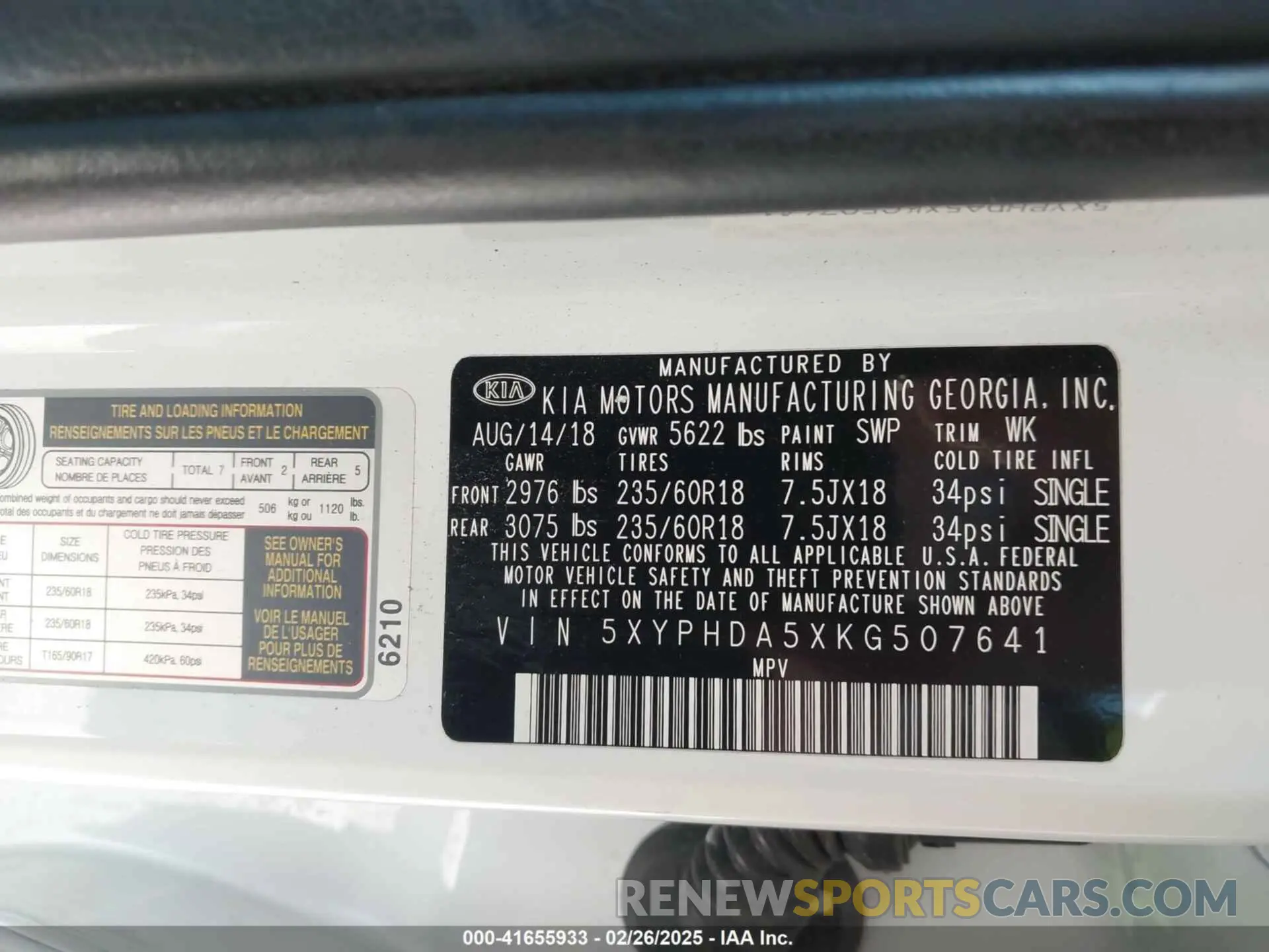 9 Photograph of a damaged car 5XYPHDA5XKG507641 KIA SORENTO 2019