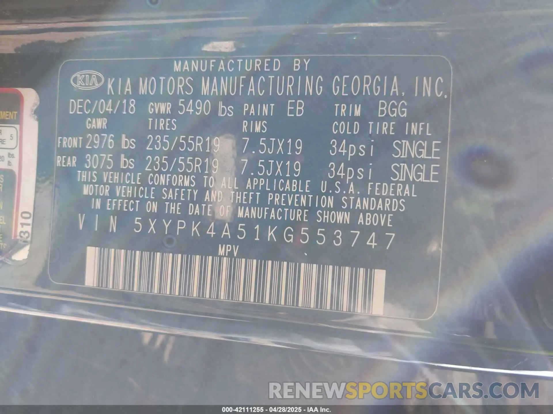 9 Photograph of a damaged car 5XYPK4A51KG553747 KIA SORENTO 2019