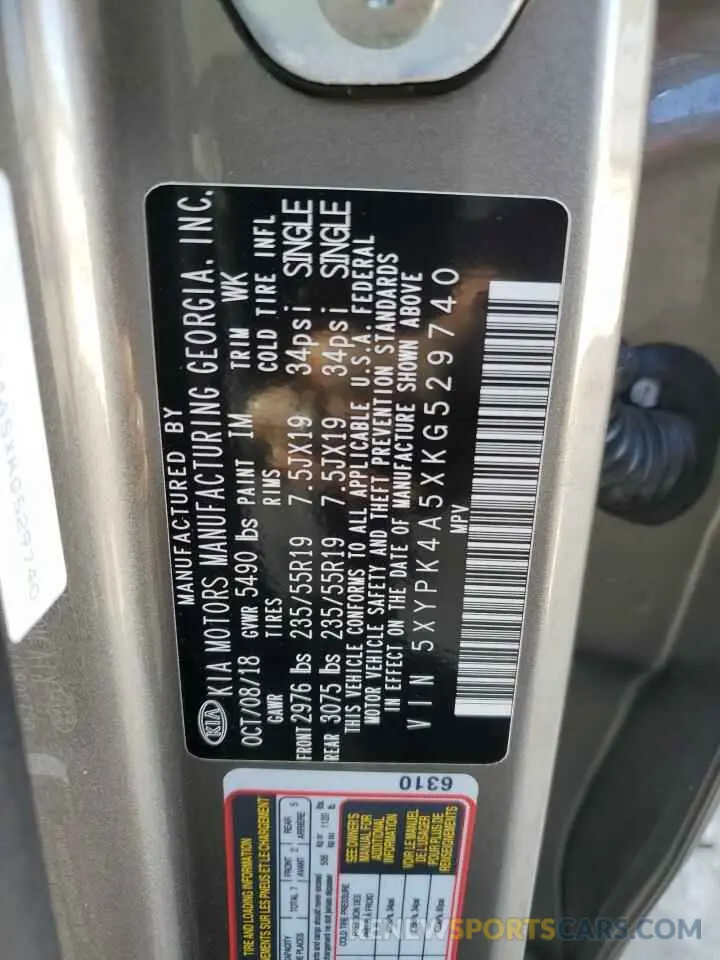 14 Photograph of a damaged car 5XYPK4A5XKG529740 KIA SORENTO 2019