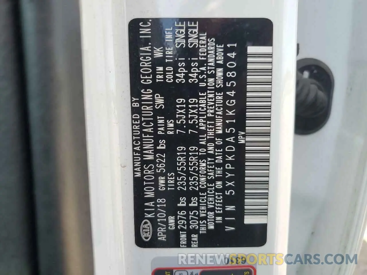 13 Photograph of a damaged car 5XYPKDA51KG458041 KIA SORENTO 2019