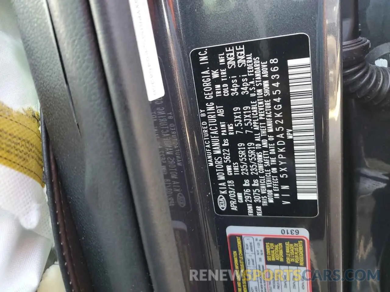14 Photograph of a damaged car 5XYPKDA52KG454368 KIA SORENTO 2019